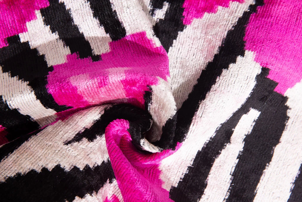 Bold Handmade Silk Velvet Throw Pillow - 16x24, Fuchsia and Black Abstract Animal Print with Down Feather Insert Canvello
