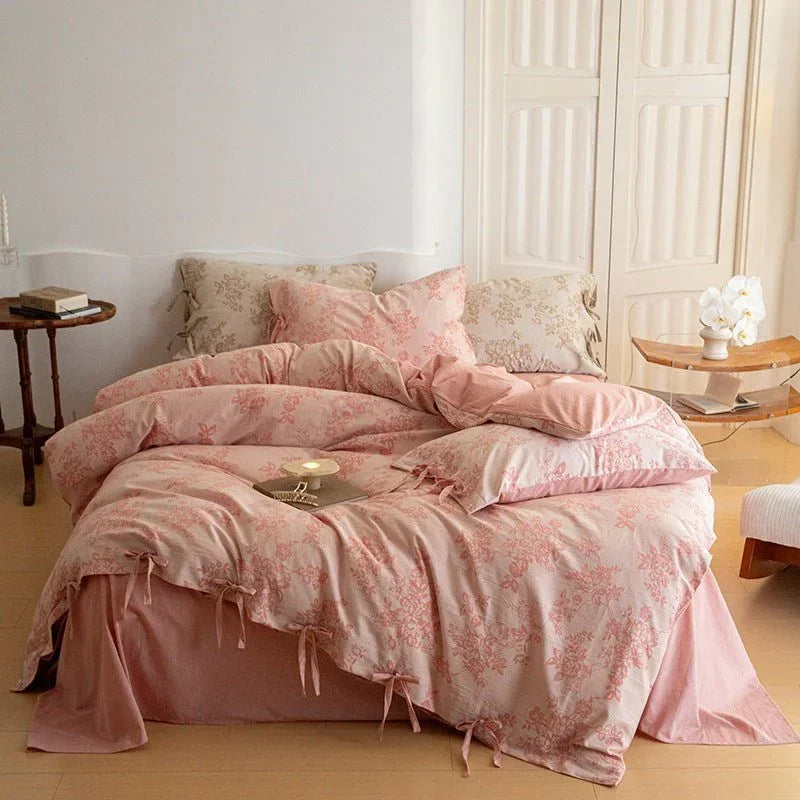 Bonnie Ribbon Bow Tie Floral Bedding Set / Brown Ever Lasting