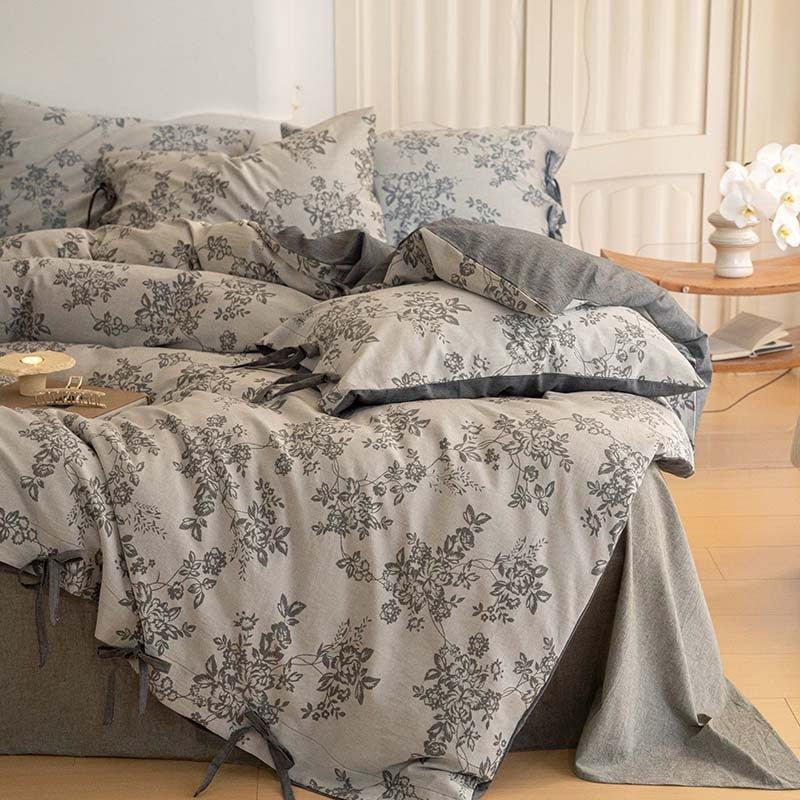 Bonnie Ribbon Bow Tie Floral Bedding Set / Brown Ever Lasting