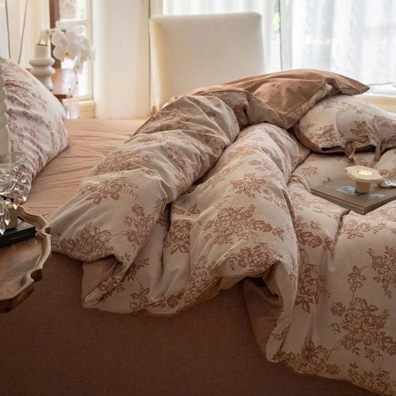 Bonnie Ribbon Bow Tie Floral Bedding Set / Brown Ever Lasting
