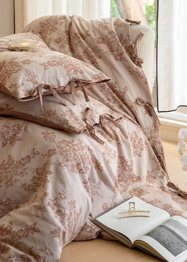 Bonnie Ribbon Bow Tie Floral Bedding Set / Brown Ever Lasting