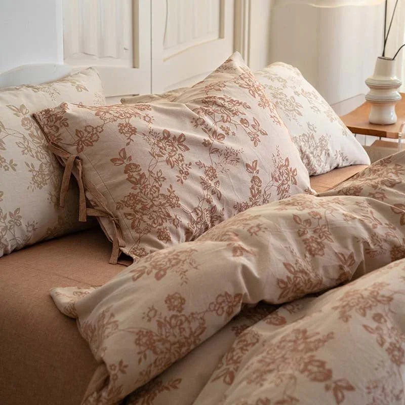 Bonnie Ribbon Bow Tie Floral Bedding Set / Brown Ever Lasting