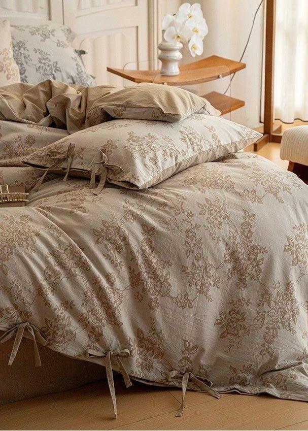 Bonnie Ribbon Bow Tie Floral Bedding Set / Light Gray Ever Lasting