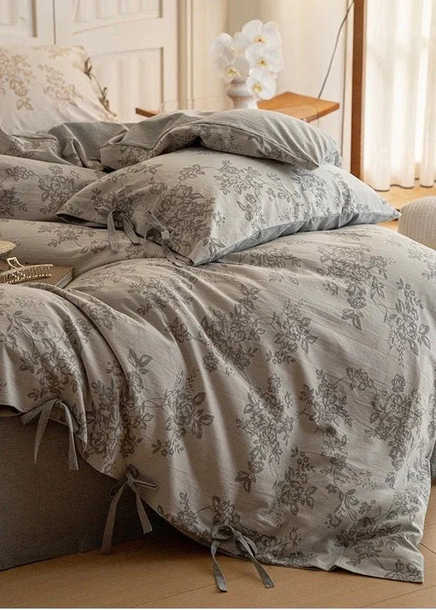 Bonnie Ribbon Bow Tie Floral Bedding Set / Brown Ever Lasting