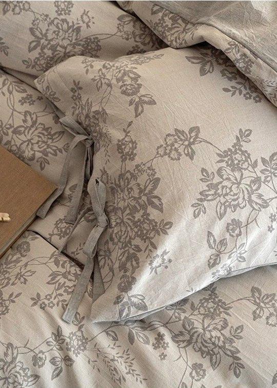 Bonnie Ribbon Bow Tie Floral Bedding Set / Light Gray Ever Lasting