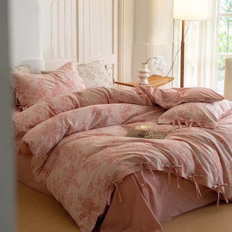 Bonnie Ribbon Bow Tie Floral Bedding Set / Blue Ever Lasting