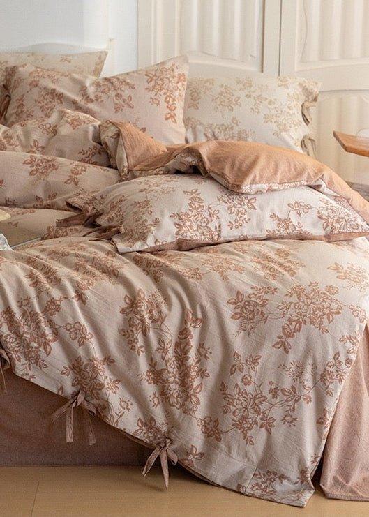 Bonnie Ribbon Bow Tie Floral Bedding Set / Khaki Ever Lasting