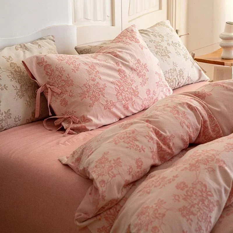 Bonnie Ribbon Bow Tie Floral Bedding Set / Khaki Ever Lasting