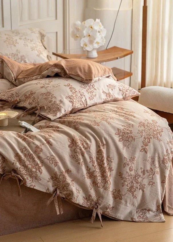 Bonnie Ribbon Bow Tie Floral Bedding Set / Light Gray Ever Lasting