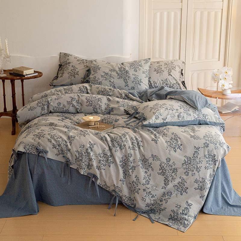 Bonnie Ribbon Bow Tie Floral Bedding Set / Light Gray Ever Lasting