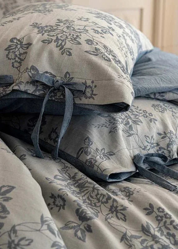 Bonnie Ribbon Bow Tie Floral Bedding Set / Light Gray Ever Lasting