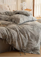 Bonnie Ribbon Bow Tie Floral Bedding Set / Light Gray Ever Lasting