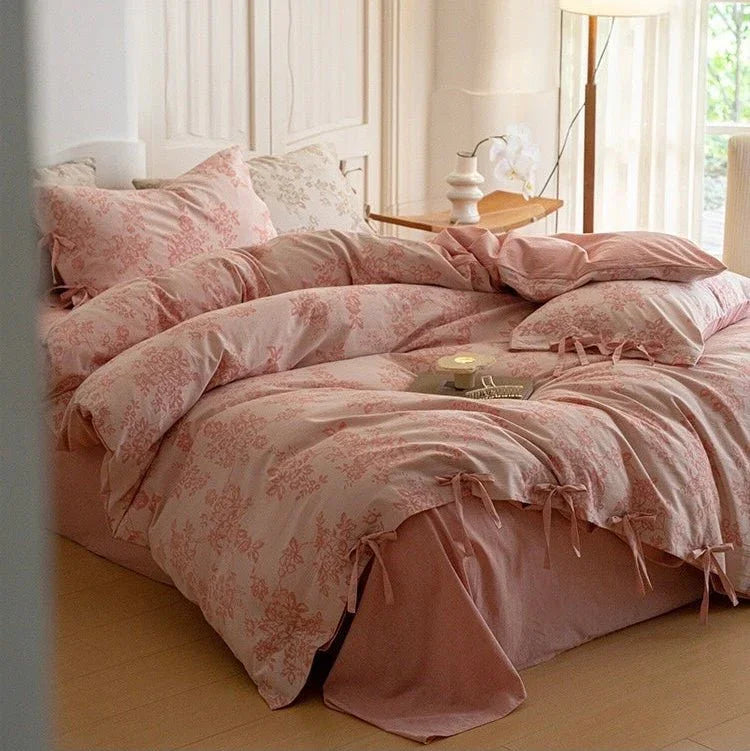 Bonnie Ribbon Bow Tie Floral Bedding Set / Pink Ever Lasting
