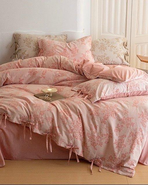 Bonnie Ribbon Bow Tie Floral Bedding Set / Pink Ever Lasting