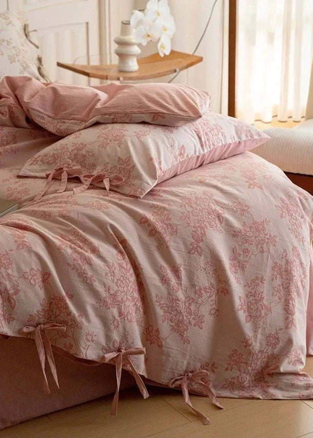Bonnie Ribbon Bow Tie Floral Bedding Set / Pink Ever Lasting
