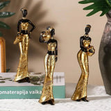 3pcs Vintage Afican Sculptures -Black & Gold Décor - House Of Avana