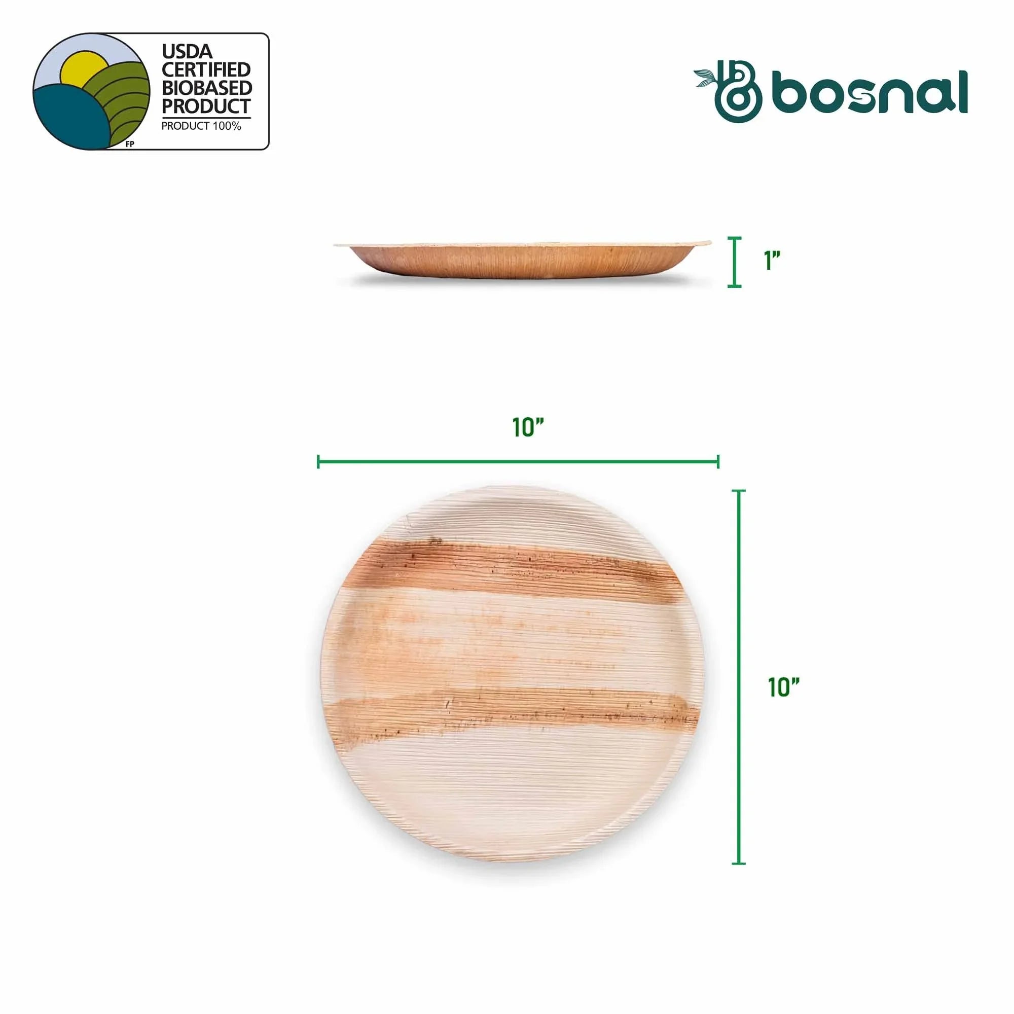 Bosnal - Palm Leaf Biodegradable Plates, 10 inch, Round Bosnal