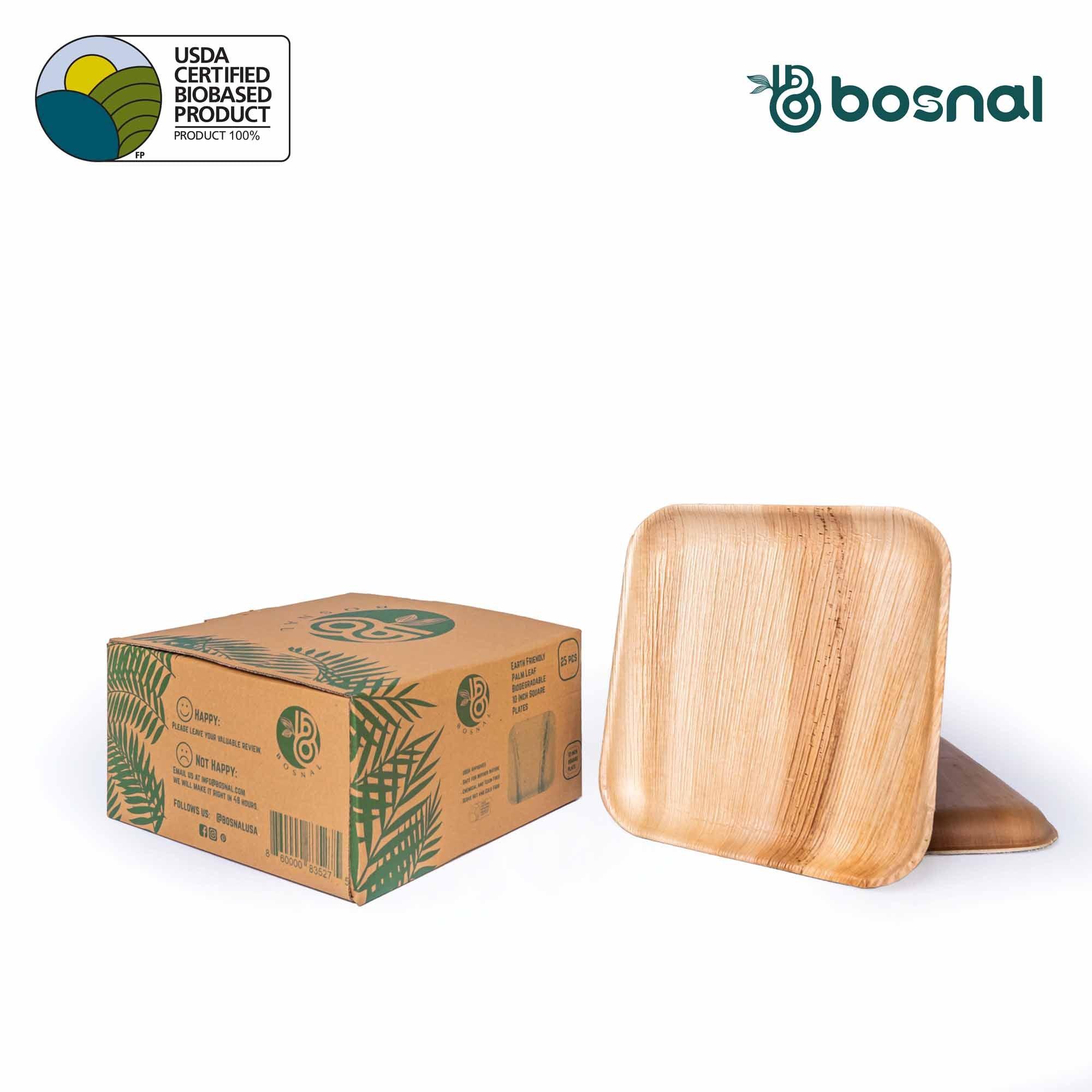 Bosnal - Palm Leaf Biodegradable Plates, 10 inch, Square Bosnal