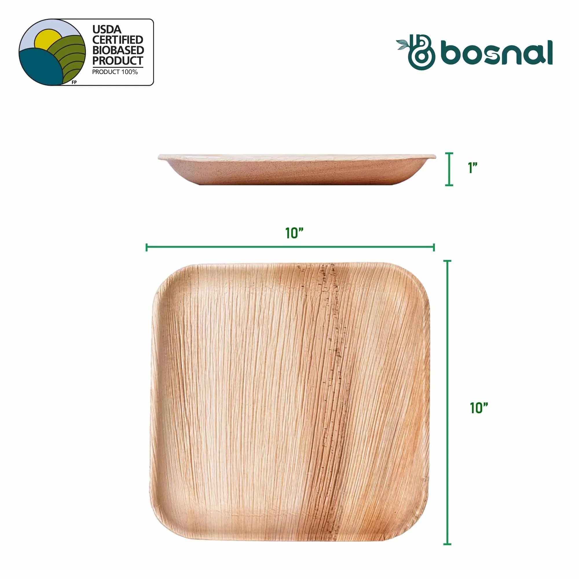 Bosnal - Palm Leaf Biodegradable Plates, 10 inch, Square Bosnal