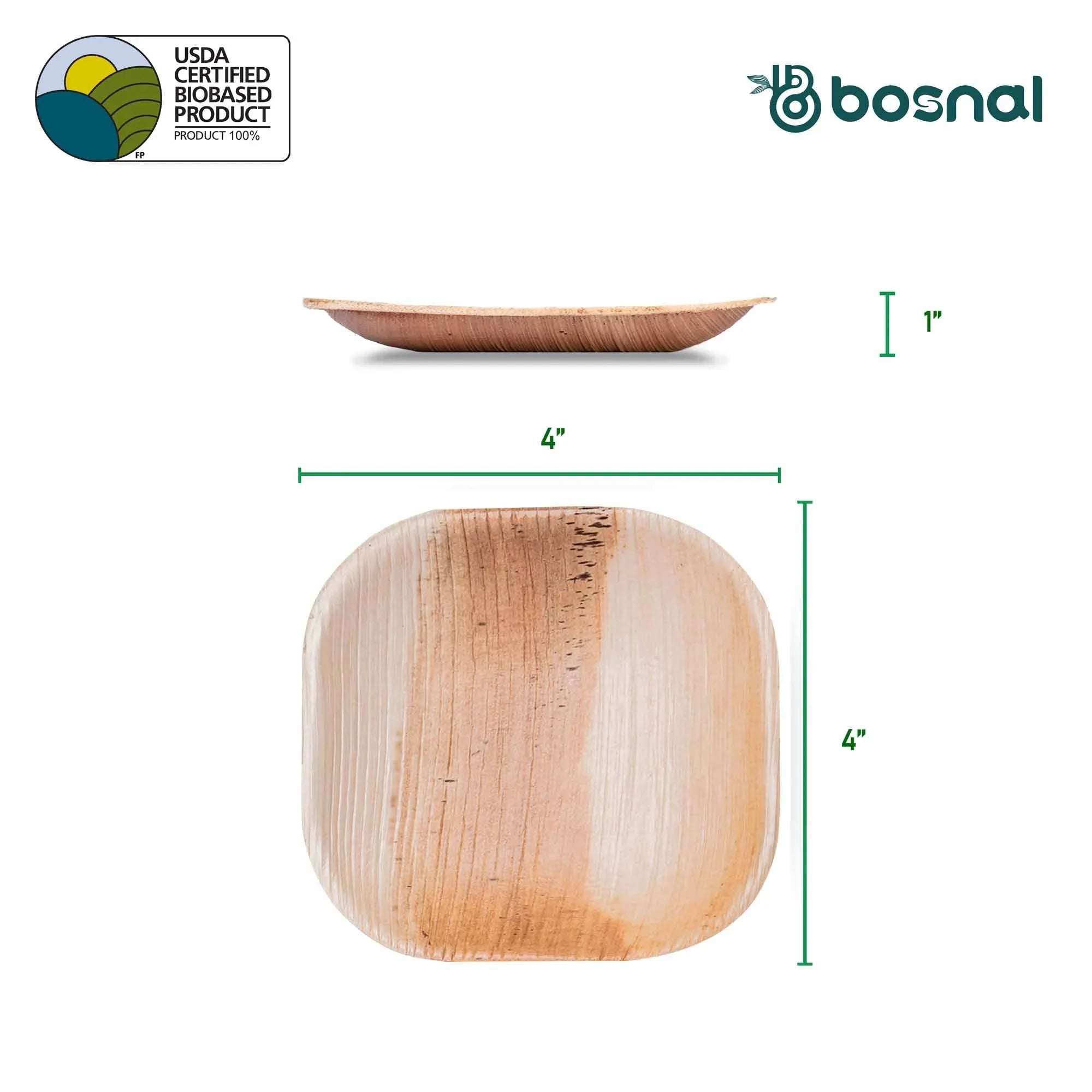 Bosnal - Palm Leaf Biodegradable Plates, 4 inch, Square Bosnal