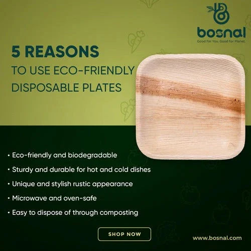 Bosnal - Palm Leaf Biodegradable Plates; 7 inch, Square Bosnal