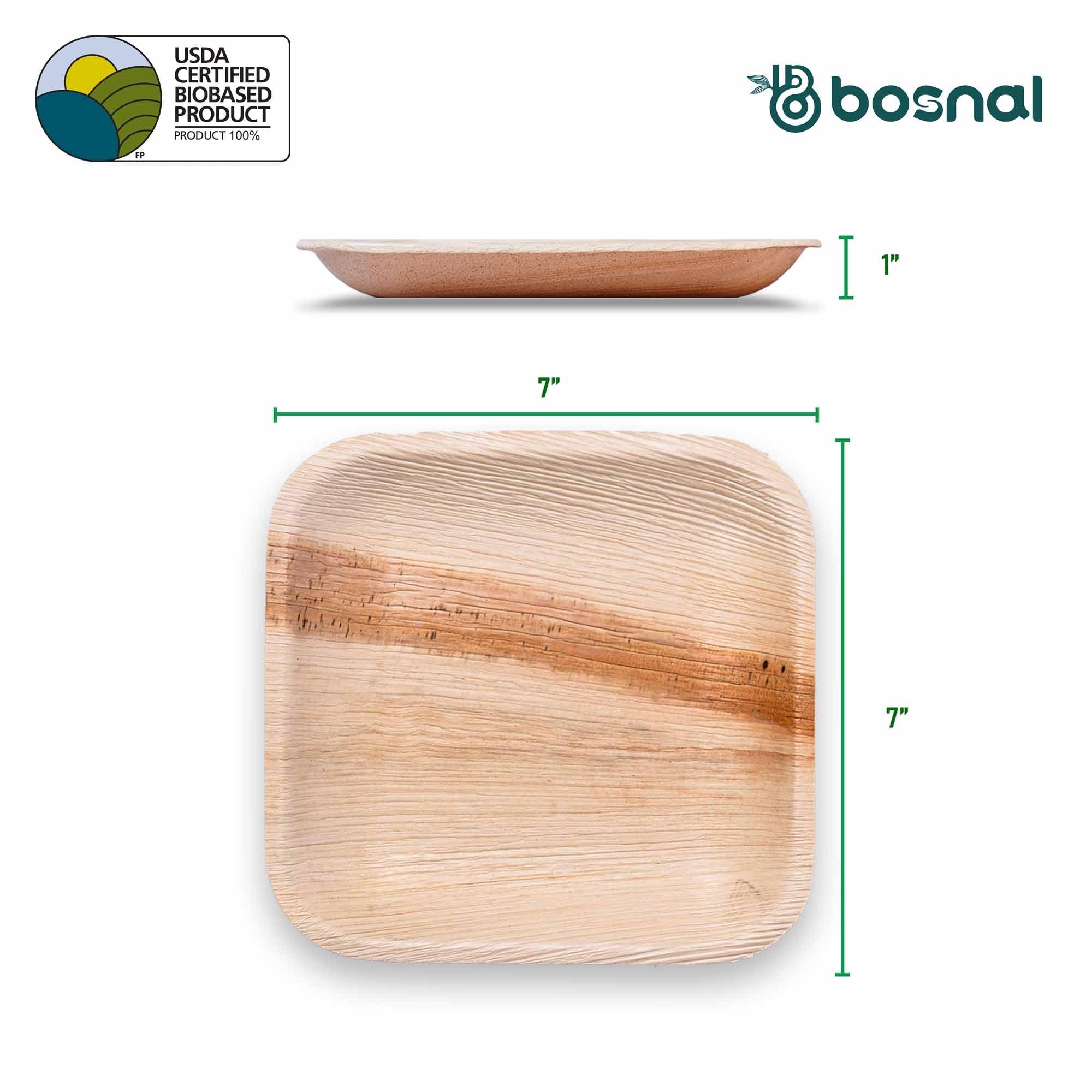 Bosnal - Palm Leaf Biodegradable Plates; 7 inch, Square Bosnal
