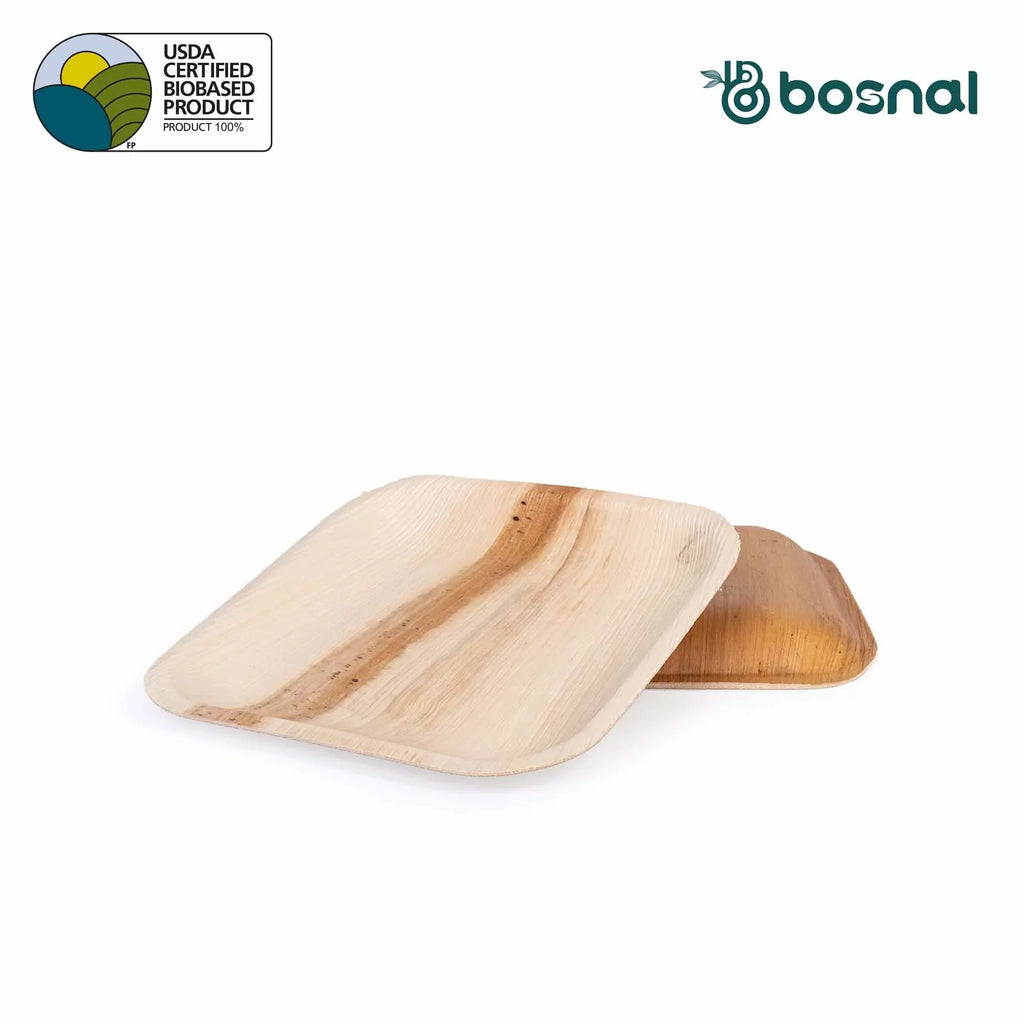 Bosnal - Palm Leaf Biodegradable Plates; 7 inch, Square Bosnal