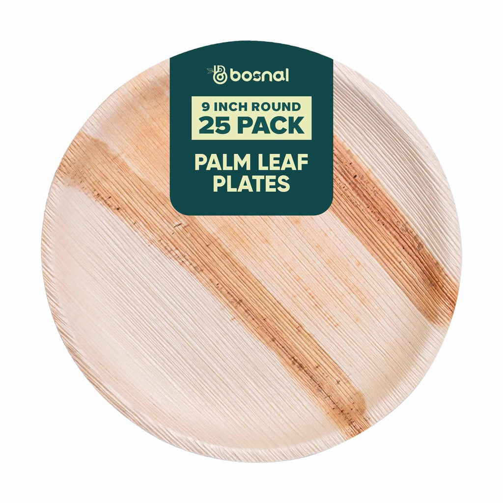 Bosnal - Palm Leaf Biodegradable Plates, 9 inch, Round Bosnal