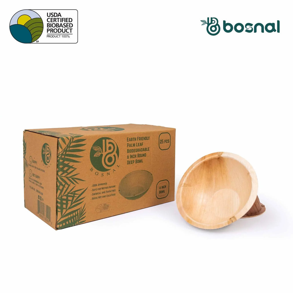 Bosnal - Palm Leaf Bowl, 6 inch, Round , 25 Pcs Bosnal