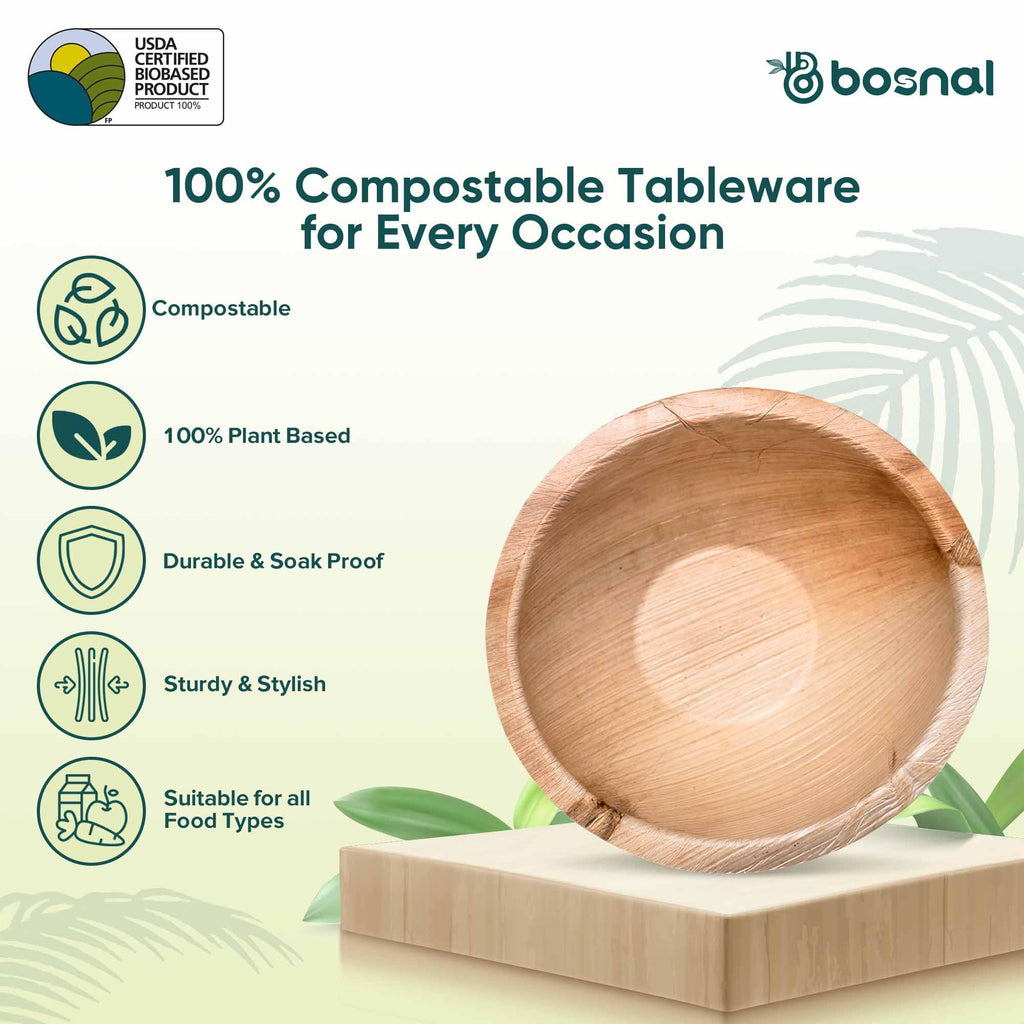 Bosnal - Palm Leaf Bowl, 6 inch, Round , 25 Pcs Bosnal