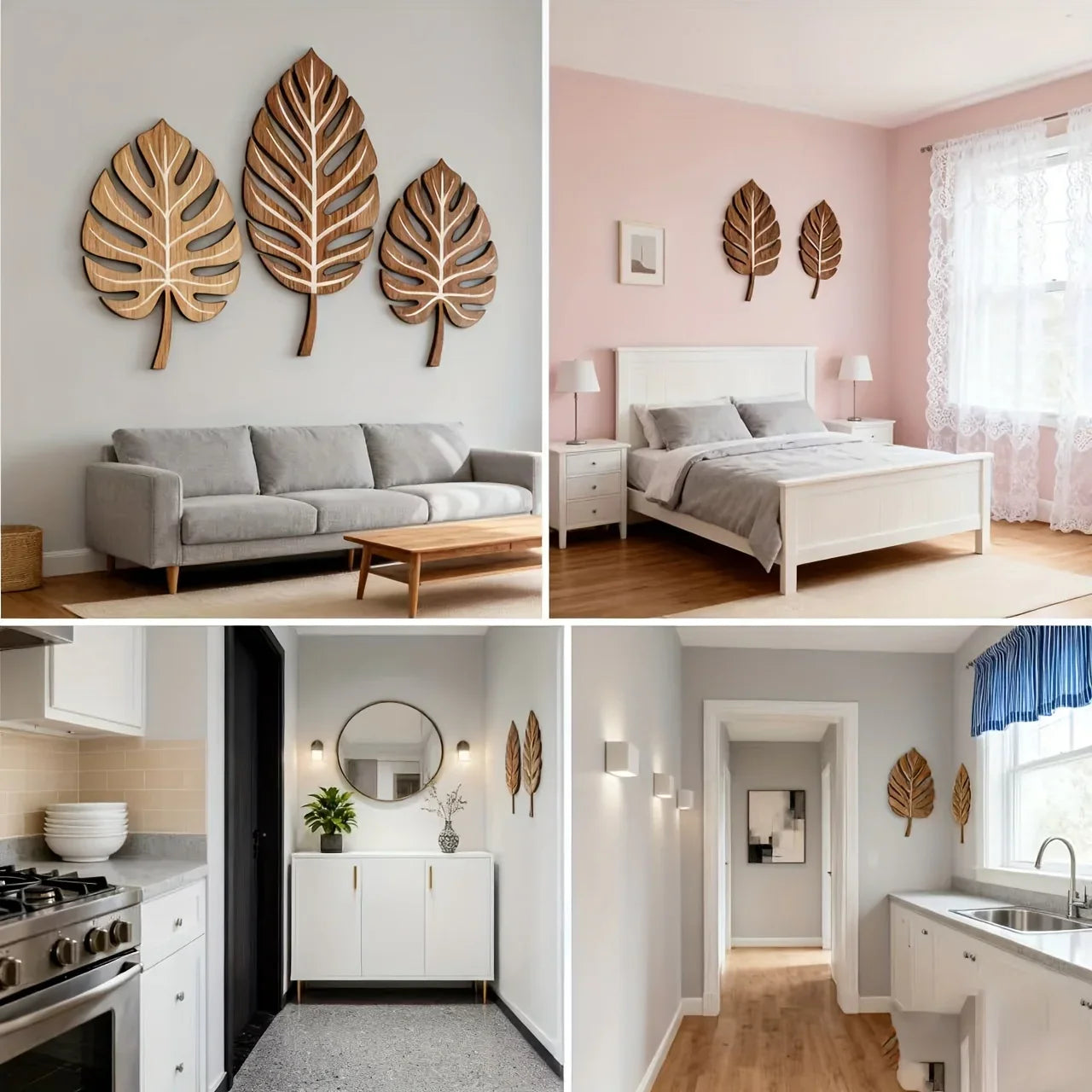 Wooden Christmas Wall Art Set of Botanical Design Plaques - House Of Avana