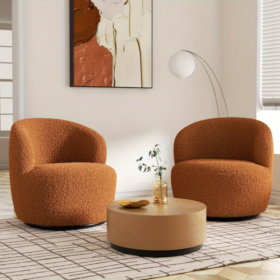 Modern Boucle Swivel Barrel Chair - No Assembly Required, 360-Degree Swivel Base, Plush Upholstered Seat with Soft Foam Padding, Easy-Clean Fabric Armchair for Living Room, Office, Bedroom - Brown Accent Chair, Wingback Desig House Of Avana