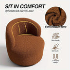 Brown boucle accent chair with 360-degree swivel base, upholstered in textured fabric - House of Avana