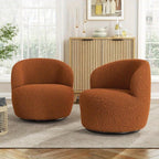 Brown boucle accent chair with 360-degree swivel base, upholstered in textured fabric - House of Avana