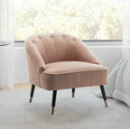 Light brown boucle accent chair with textured upholstery, curved back - House of Avana