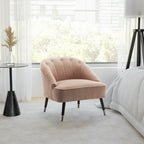 Light brown boucle accent chair with textured upholstery, curved back - House of Avana