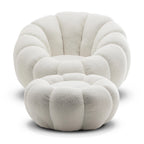 Teddy Boucle Fabric White 1 Seater Swivel Sofa with Footstool MIRIELLE House Of Avana