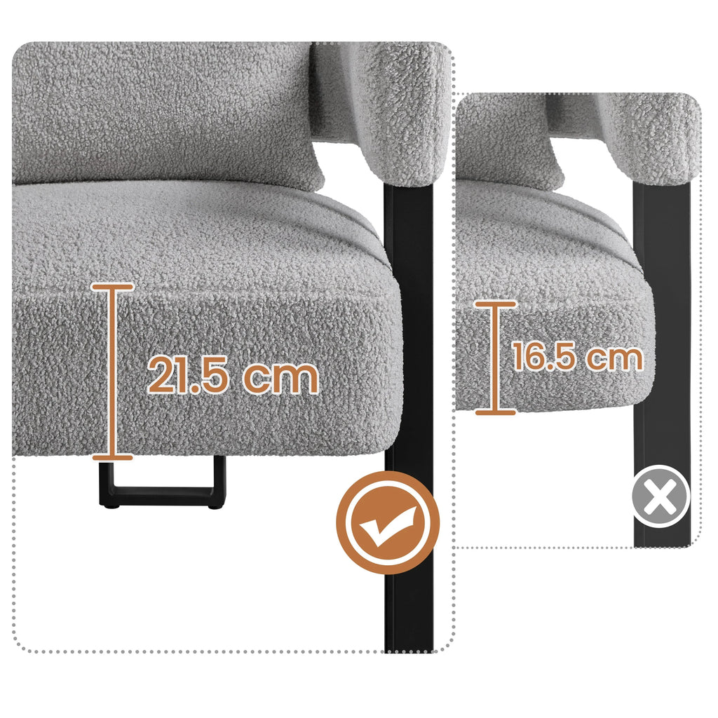 Costoffs Boucle Accent Chair Upholstered Armchair Vanity Chair with throw pillow & Adjustable Feet for Living Room/Bedroom/Home/Office/Small Space, White/Grey House Of Avana