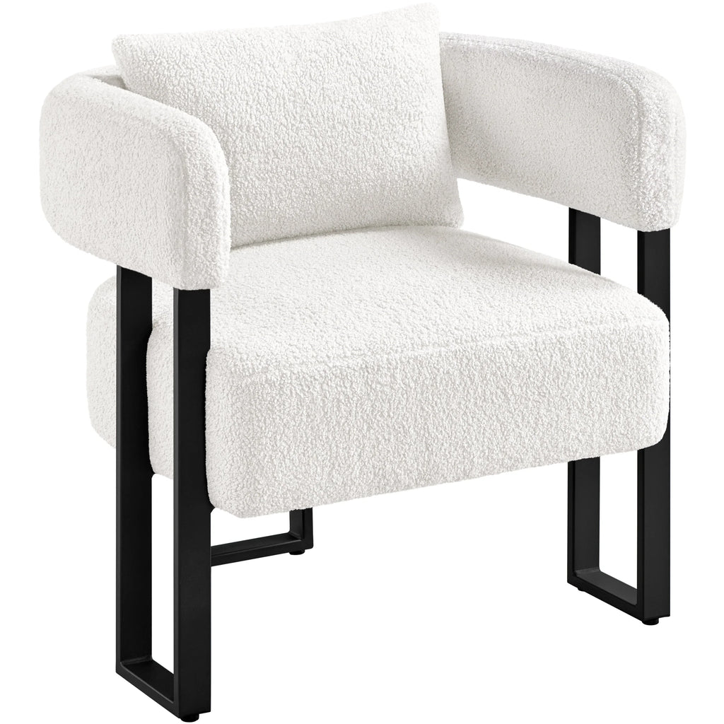 Costoffs Boucle Accent Chair Upholstered Armchair Vanity Chair with throw pillow & Adjustable Feet for Living Room/Bedroom/Home/Office/Small Space, White/Grey House Of Avana