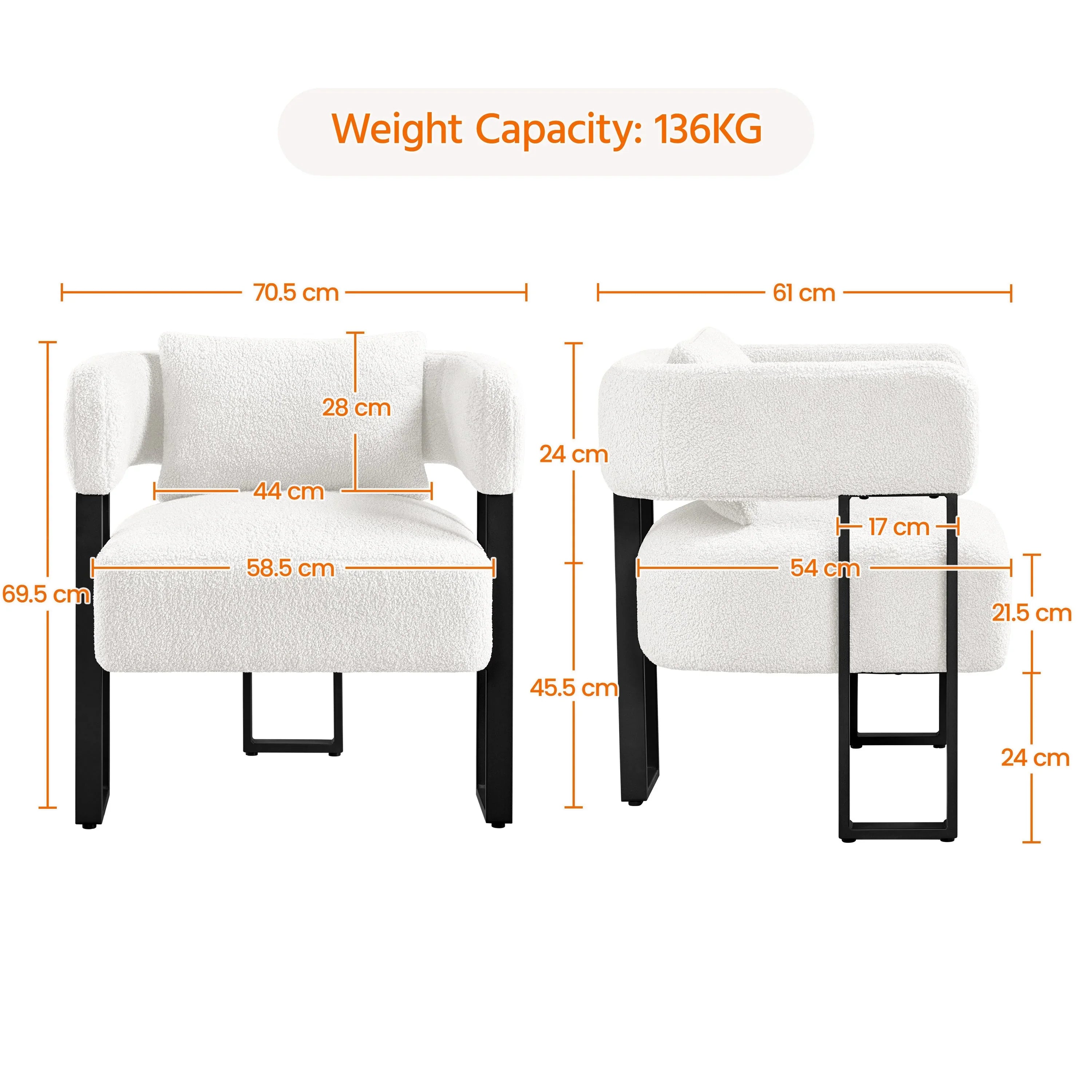 Costoffs Boucle Accent Chair Upholstered Armchair Vanity Chair with throw pillow & Adjustable Feet for Living Room/Bedroom/Home/Office/Small Space, White/Grey House Of Avana
