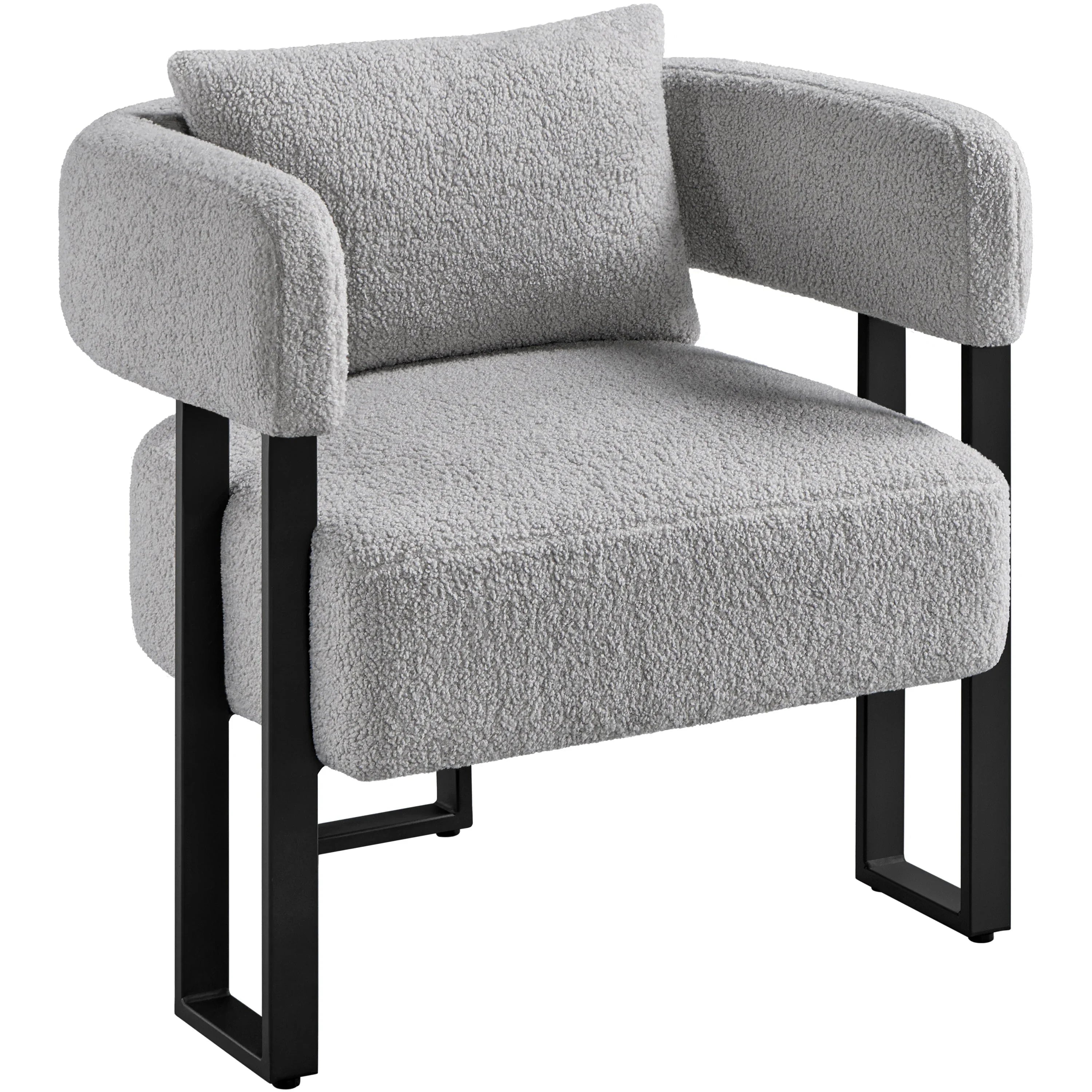 Costoffs Boucle Accent Chair Upholstered Armchair Vanity Chair with throw pillow & Adjustable Feet for Living Room/Bedroom/Home/Office/Small Space, White/Grey House Of Avana