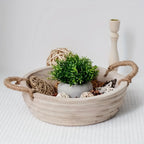 Paulownia Wood Decorative Bowl 11.2 Inch with Rope Handle, front view - House Of Avana [[SKU:HOA-TWR-004]]