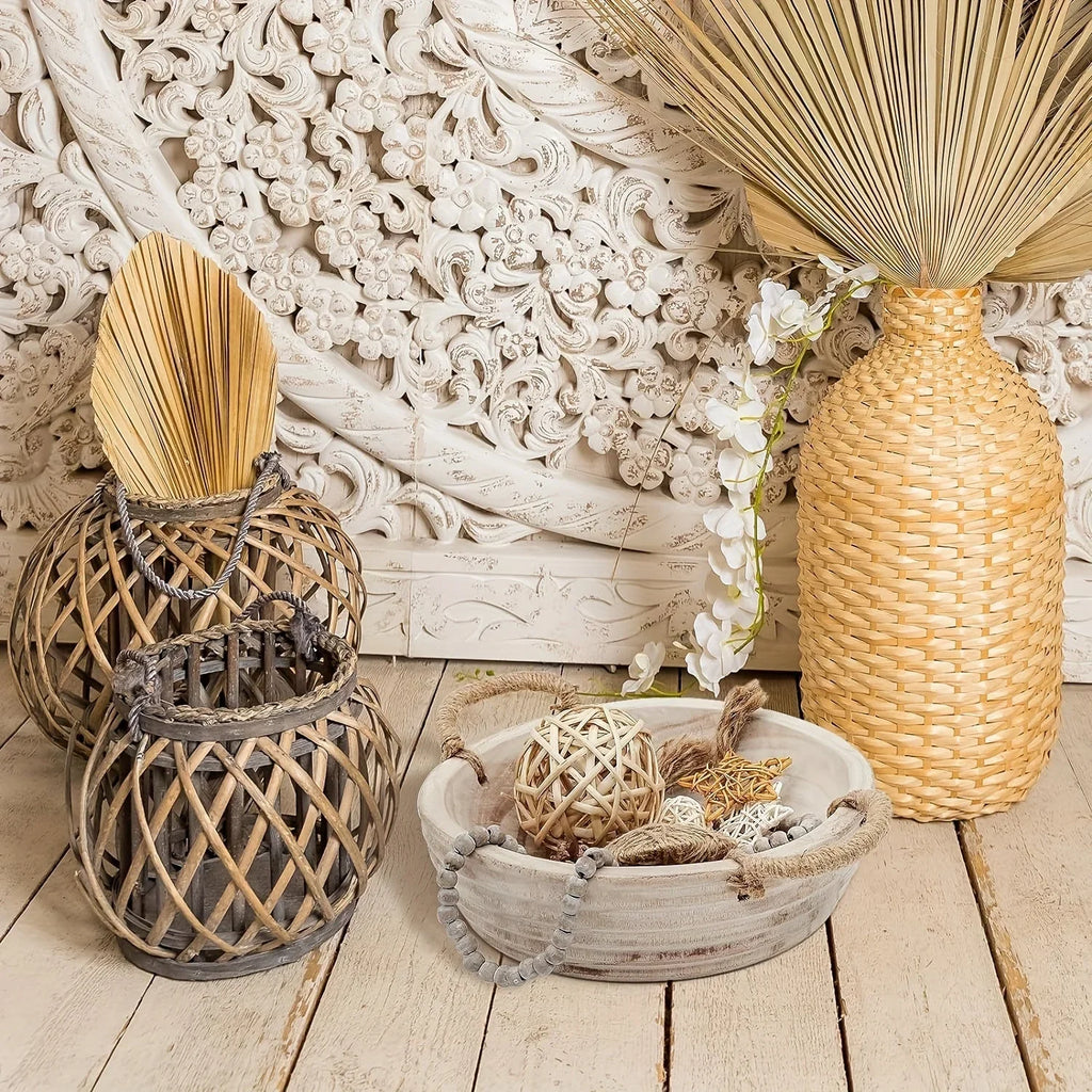 Paulownia Wood Decorative Bowl 11.2 Inch with Rope Handle, lifestyle image - House Of Avana