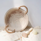 Paulownia Wood Decorative Bowl 11.2 Inch with Rope Handle, top view - House Of Avana