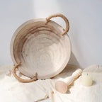 Paulownia Wood Decorative Bowl 11.2 Inch with Rope Handle, top view - House Of Avana [[SKU:HOA-TWR-004]]