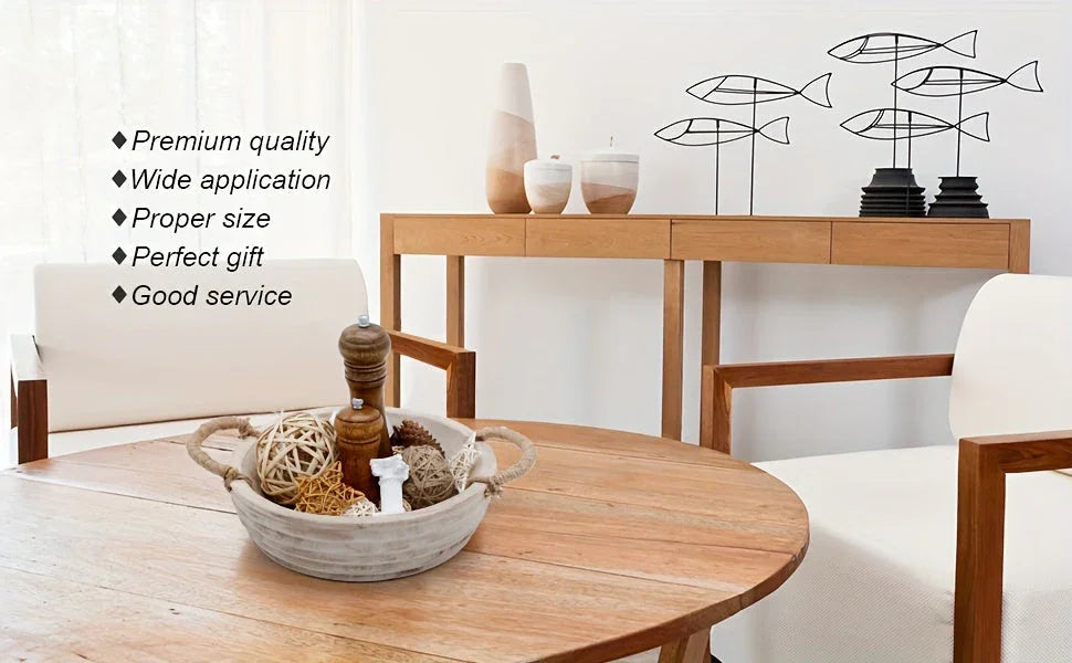 Paulownia Wood Decorative Bowl 11.2 Inch with Rope Handle, angled view - House Of Avana