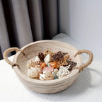 Paulownia Wood Decorative Bowl 11.2 Inch with Rope Handle, angled view - House Of Avana