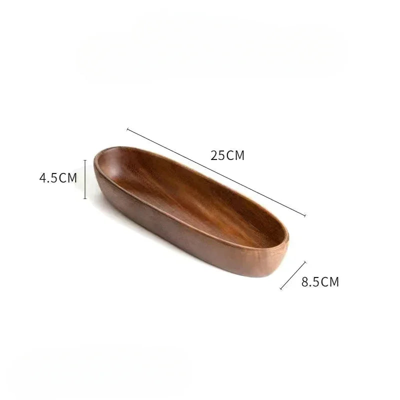 Creative Boat-shaped Wooden Bowl Household Solid Wood Oval Acacia Wood Dried Fruit Plate Snacks Snack... - House Of Avana