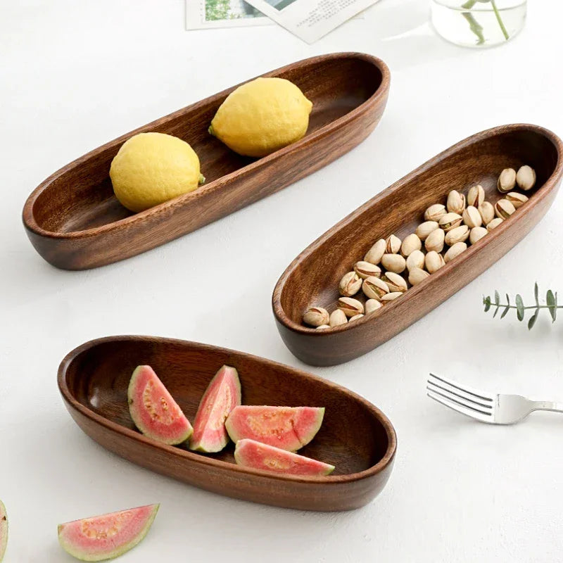 Creative Boat-shaped Wooden Bowl Household Solid Wood Oval Acacia Wood Dried Fruit Plate Snacks Snack... - House Of Avana