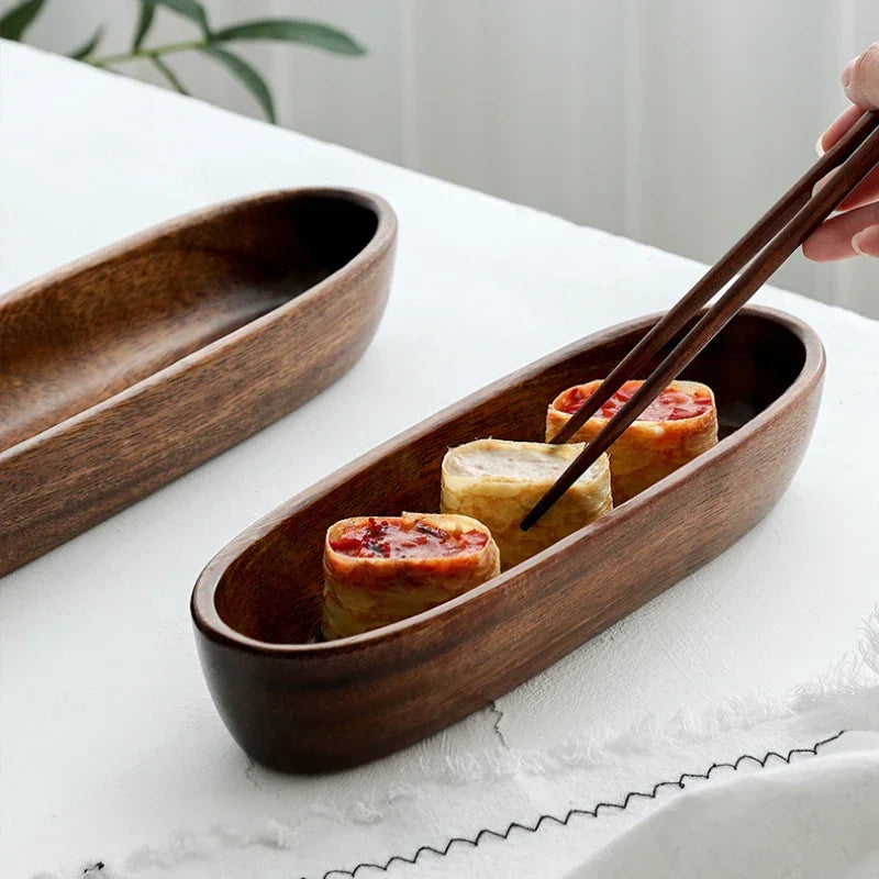 Creative Boat-shaped Wooden Bowl Household Solid Wood Oval Acacia Wood Dried Fruit Plate Snacks Snack... - House Of Avana